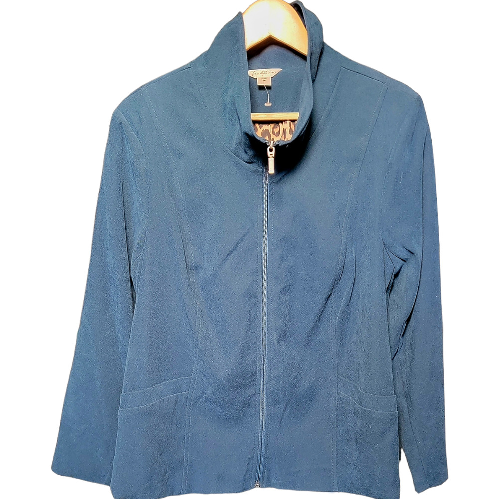 Vintage Blue Jacket  With Leopard Lining Size 16P Vintage Vest  Blazer Coat NWT